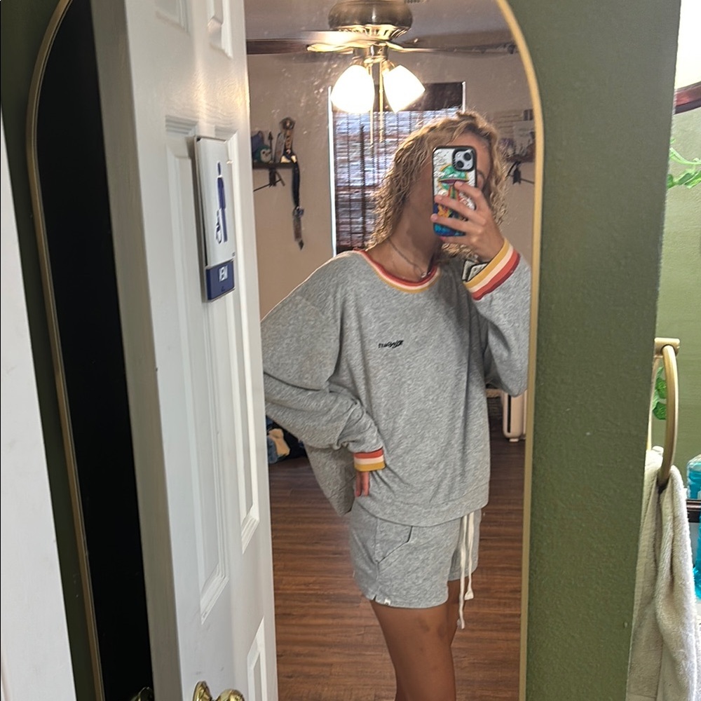 Rip Curl Gray Lounge Set with Red and Yellow Accents
